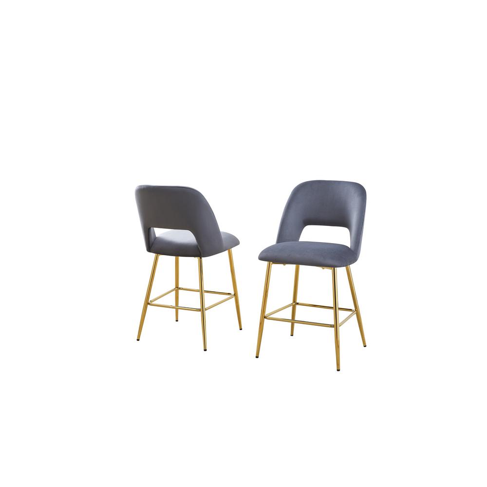 Dark Grey velvet upholstery counter height chairs *SET OF 2*. Picture 1