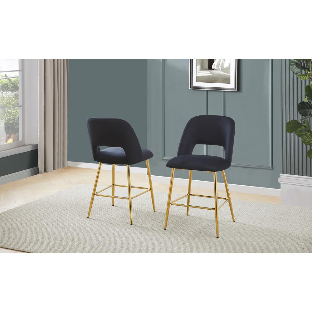 Black velvet upholstery counter height chairs *SET OF 2*. Picture 3