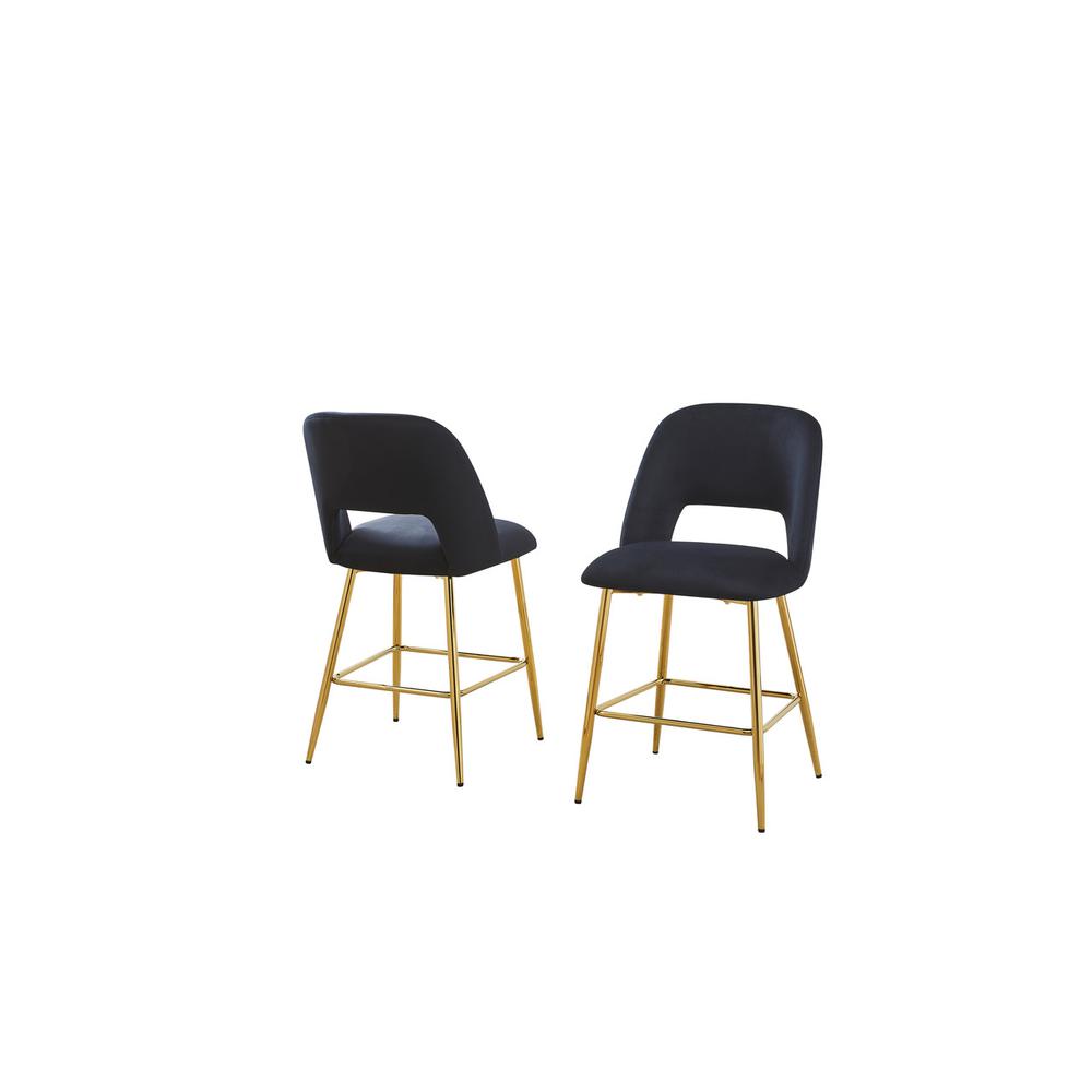 Black velvet upholstery counter height chairs *SET OF 2*. Picture 1