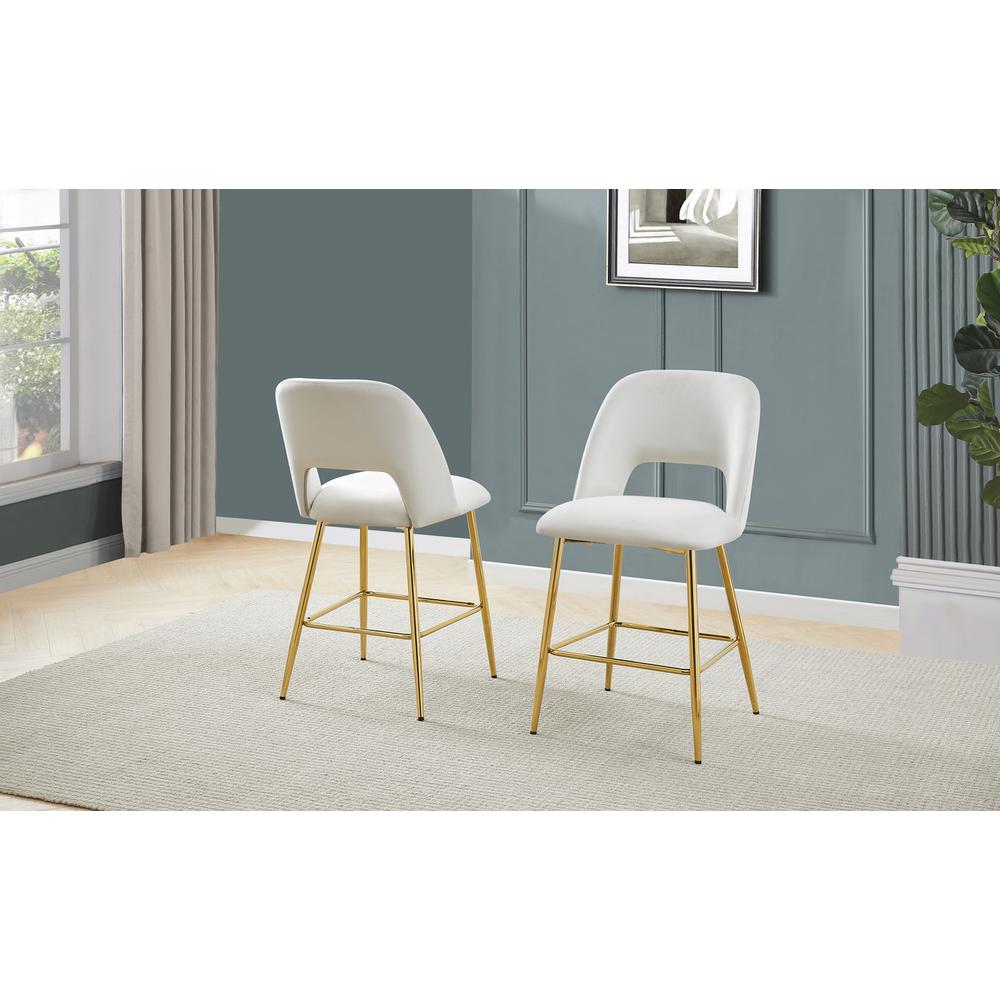 Cream velvet upholstery counter height chairs *SET OF 2*. Picture 3
