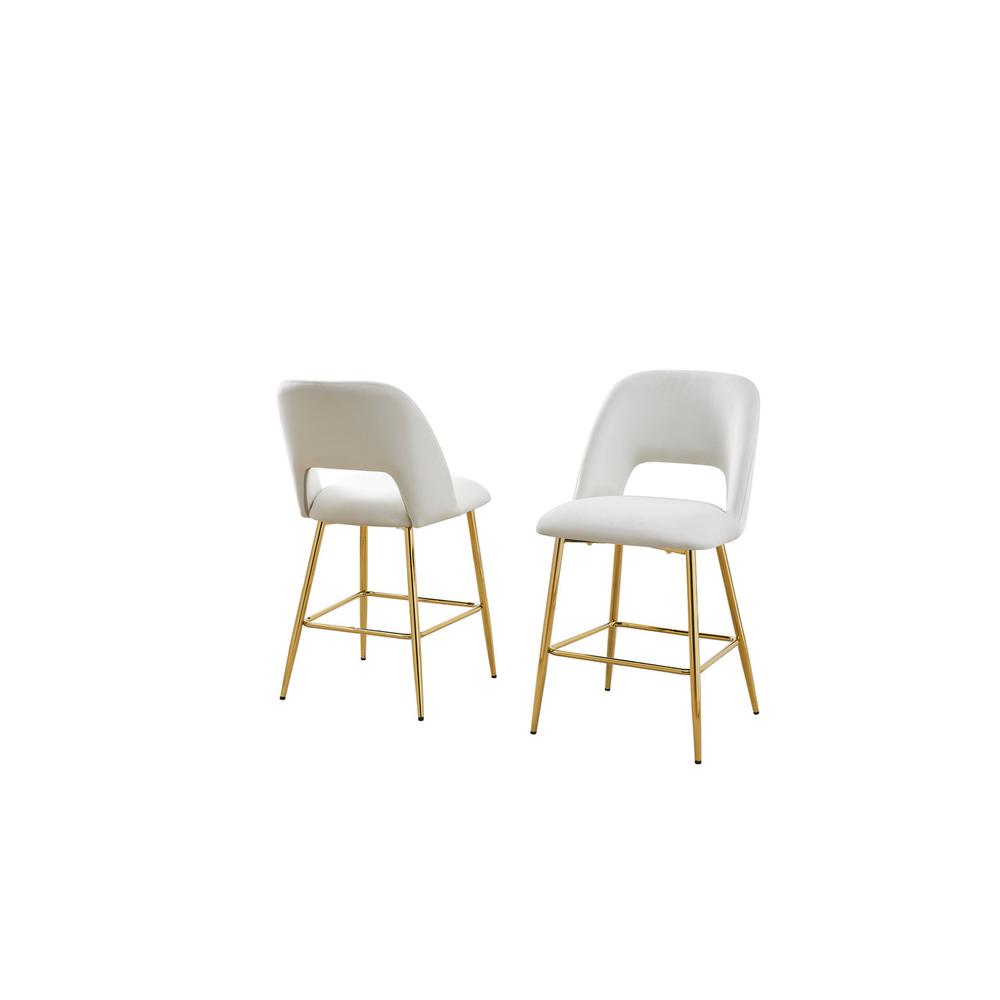 Cream velvet upholstery counter height chairs *SET OF 2*. Picture 1