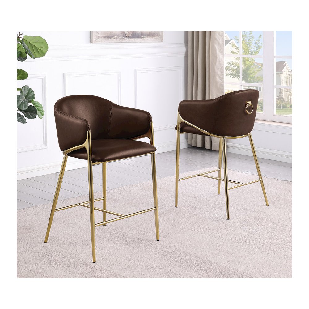 Single Leather-Aire Barstool Espresso with Gold Chrome Base. Picture 3