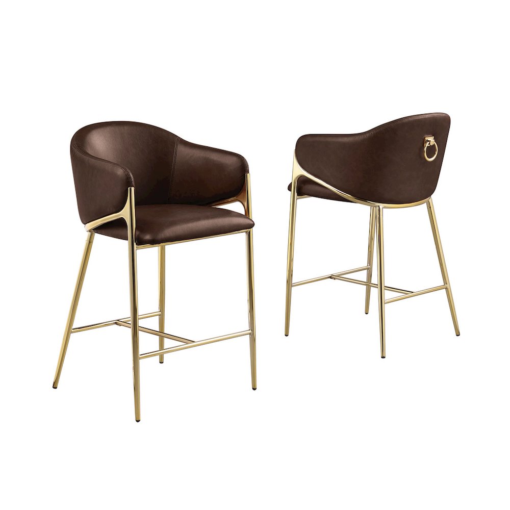 Single Leather-Aire Barstool Espresso with Gold Chrome Base. Picture 1