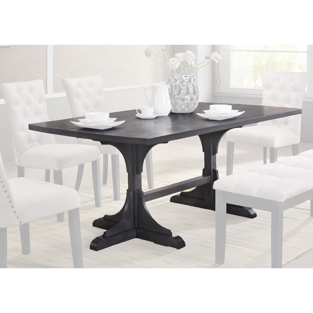 Classic 7pc Dining Set with Weathered Gray Dining Table, Uph Side Chairs Tufted & Nailhead Trim, Beige. Picture 4