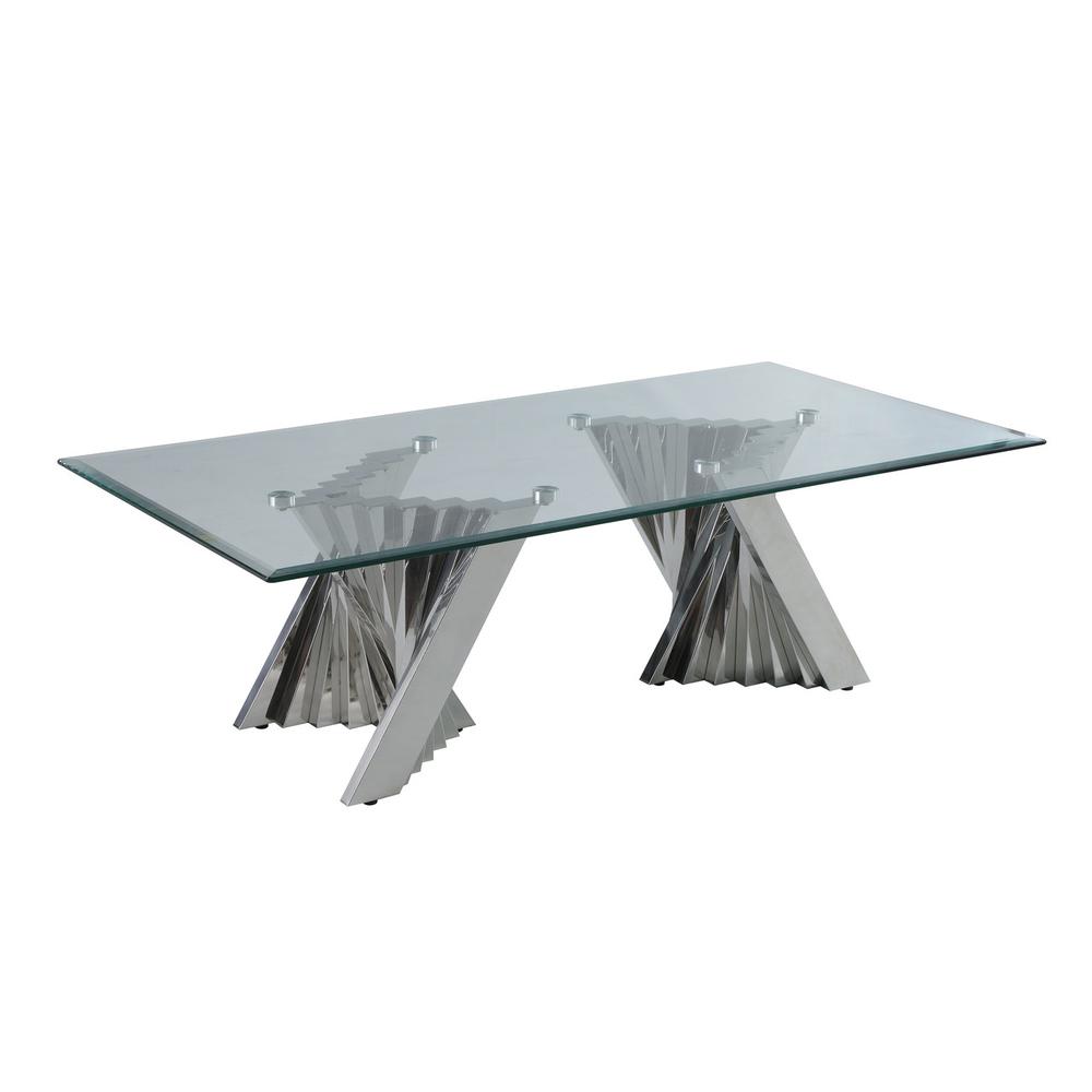 Glass Coffee Table Sets: Coffee Table, 2 End Tables and Console Table with Stainless Steel Base. Picture 2