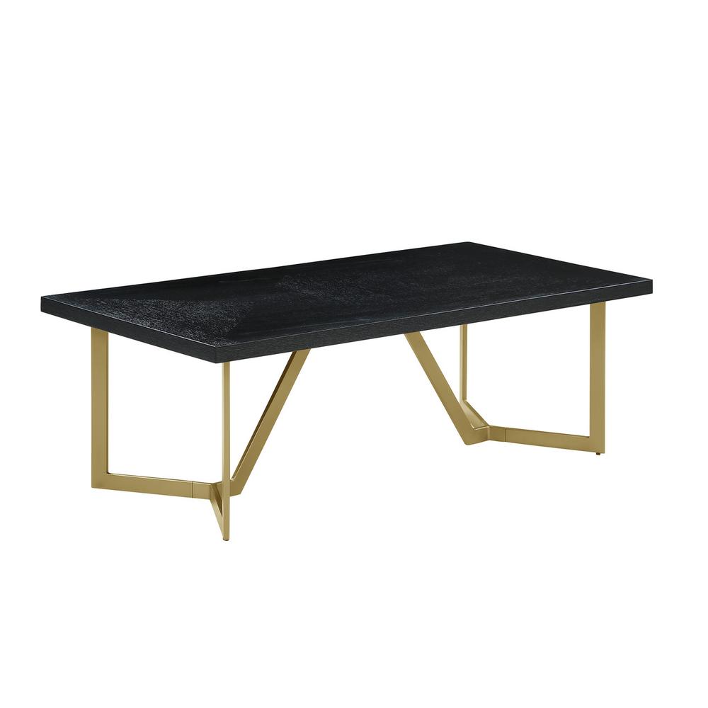 2pc Black wood top coffee set w/gold color iron base (coffee+end table). Picture 2