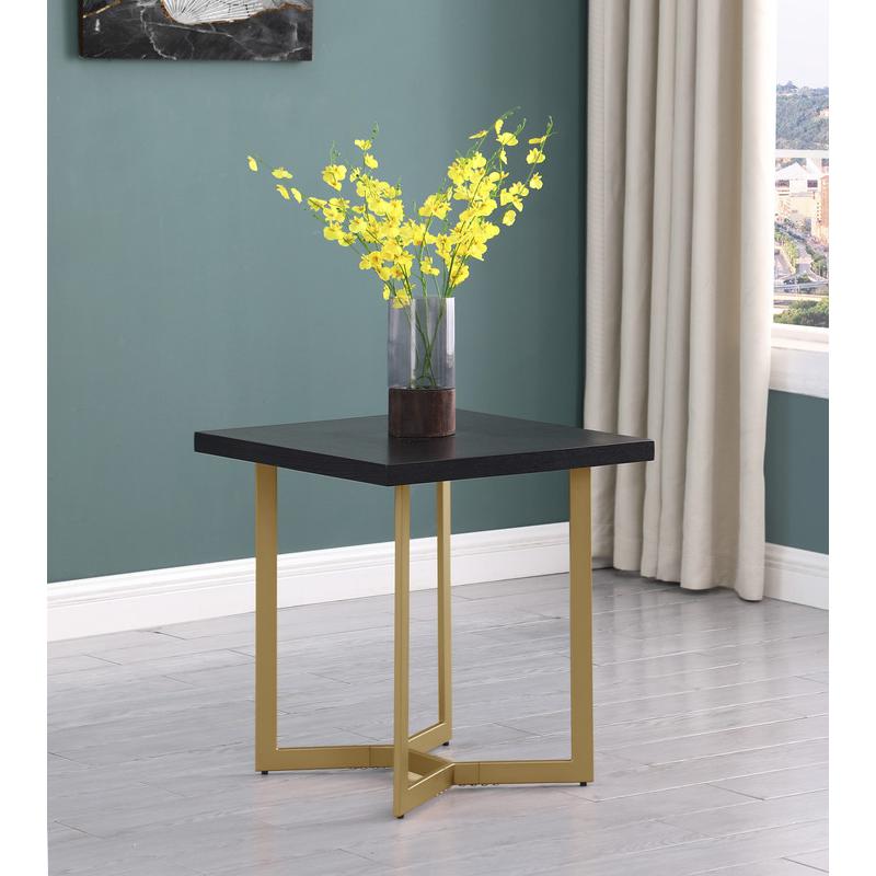 2pc Black wood top coffee set w/gold color iron base (coffee+end table). Picture 3