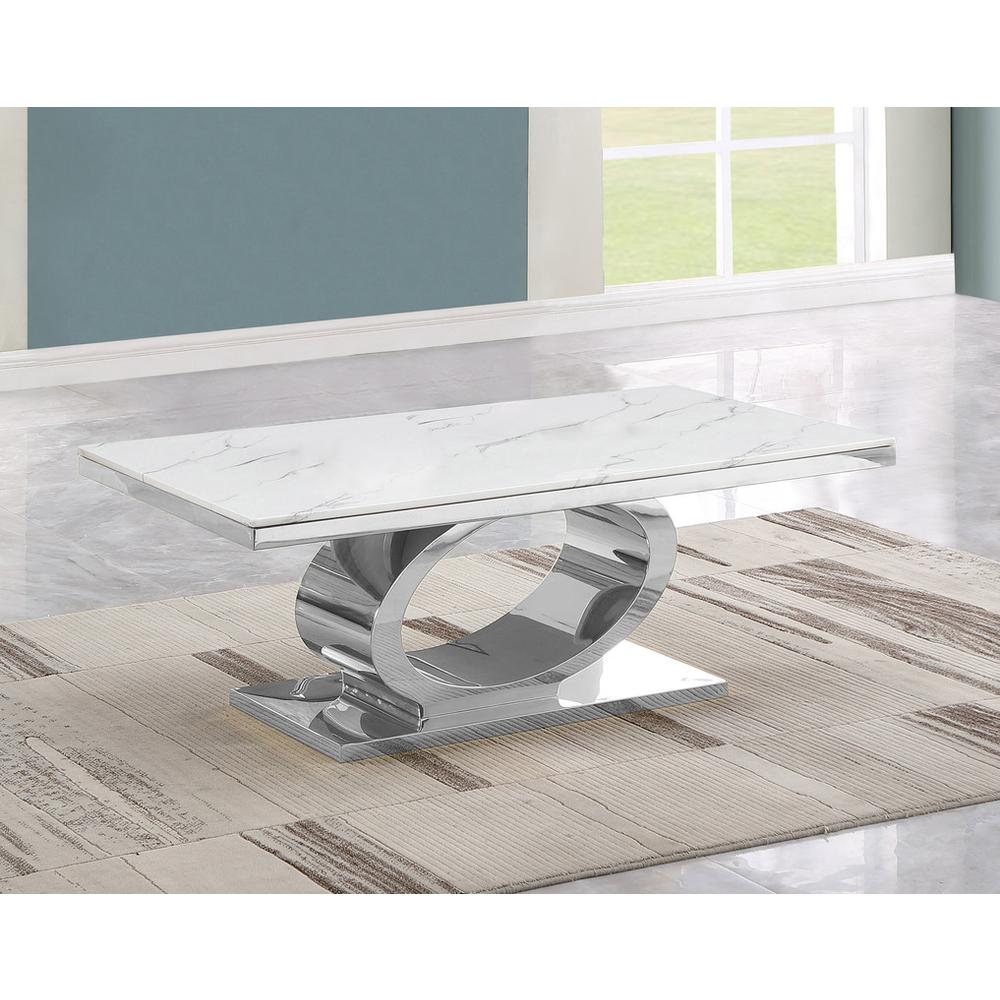 3pc White marble coffee table set with silver base. Picture 3