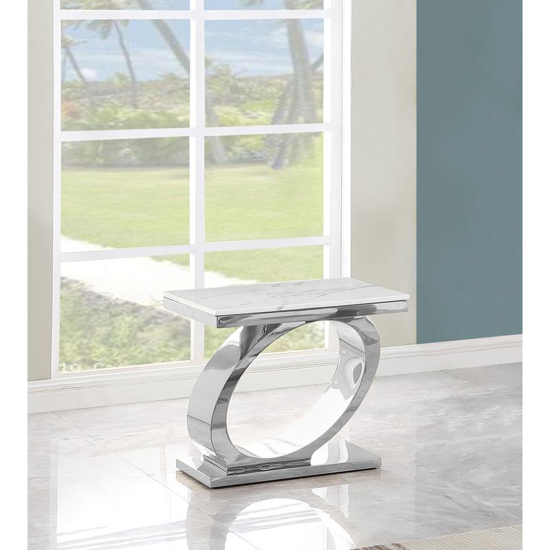 3pc White marble coffee table set with silver base. Picture 4