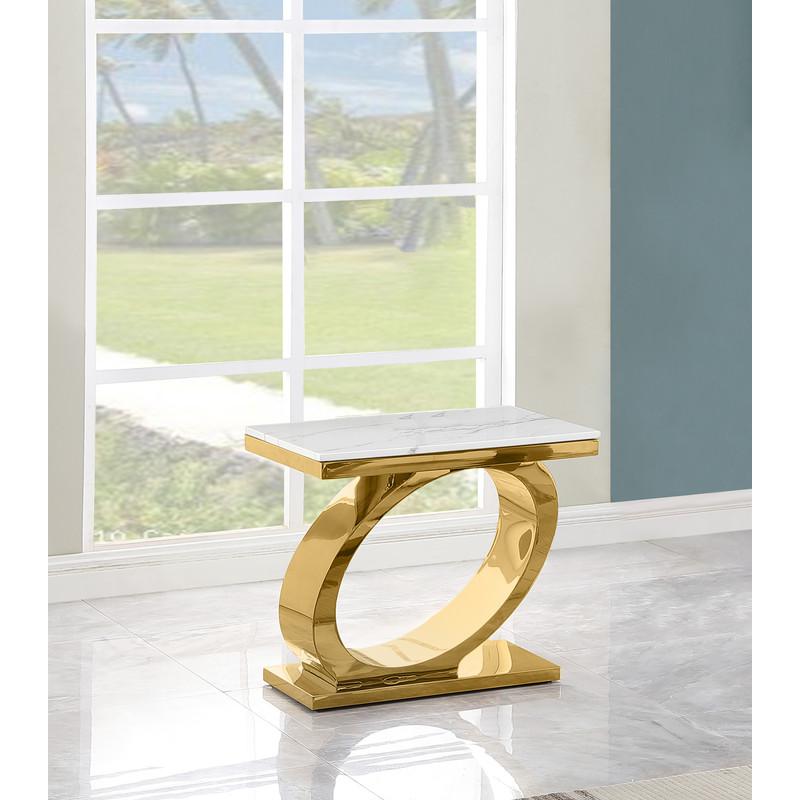 3pc White marble coffee table set with gold color base. Picture 3