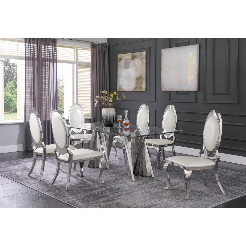 Faux Leather Dining Chair, Stainless Steel Frame (Set of 2) - White. Picture 2