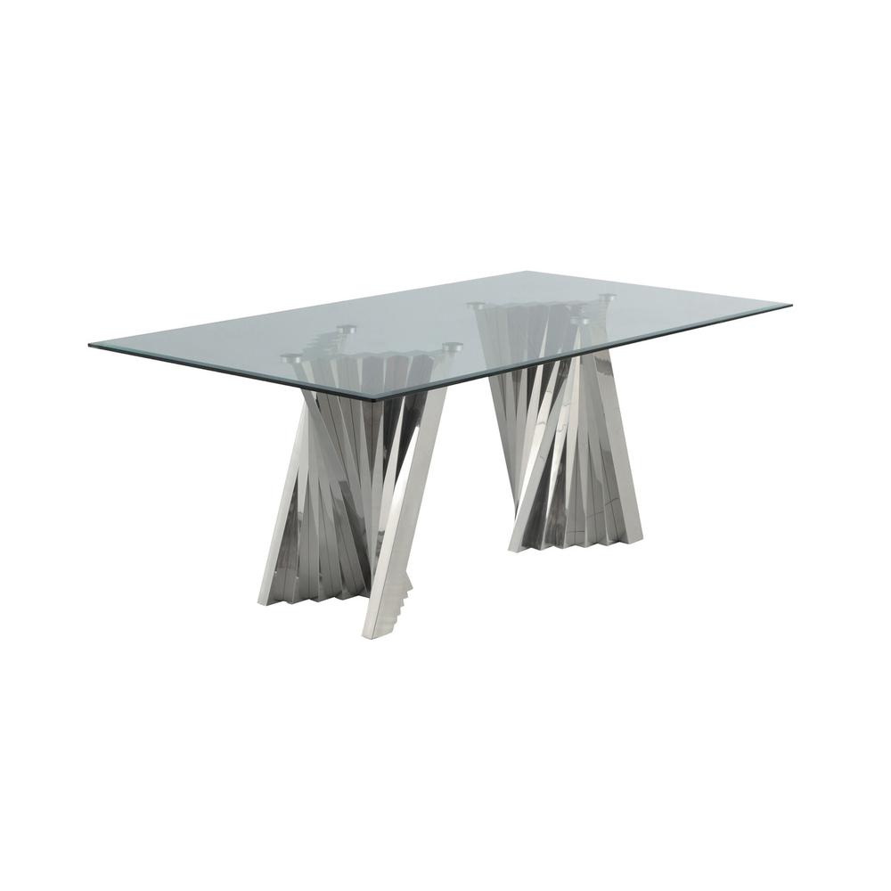 Classic 7pc Dining Set w/Uph Side Chair, Glass Table w/ Silver Spiral Base, Navy Blue. Picture 2