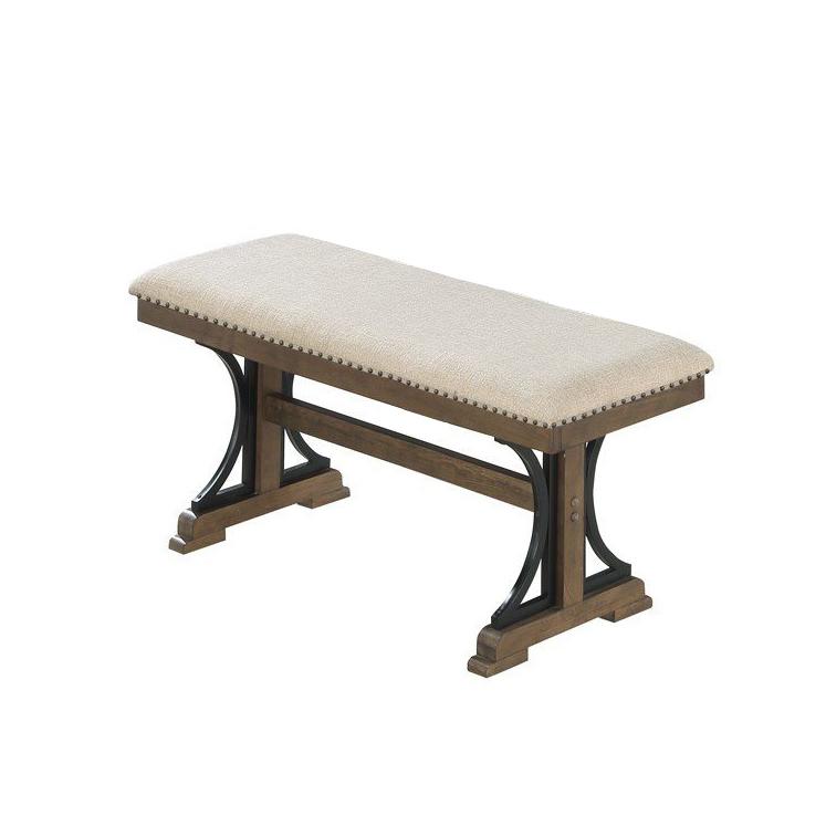 6 piece dining table set in brown oak with 4 side chairs and one dining bench. Picture 3