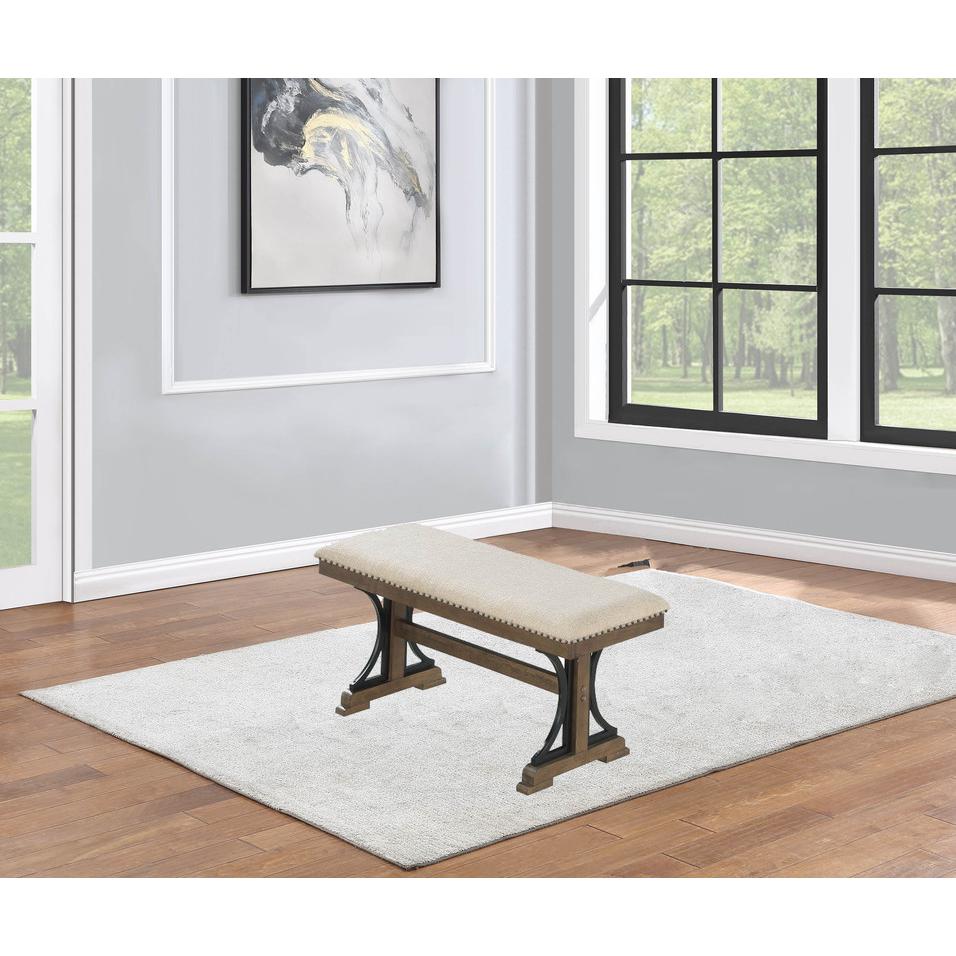 Upholstered Dining bench in Brown oak and beige fabric. Picture 3
