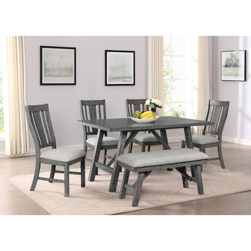 6 piece dining set, modern farmhouse design in rustic grey, image size:1000x1000