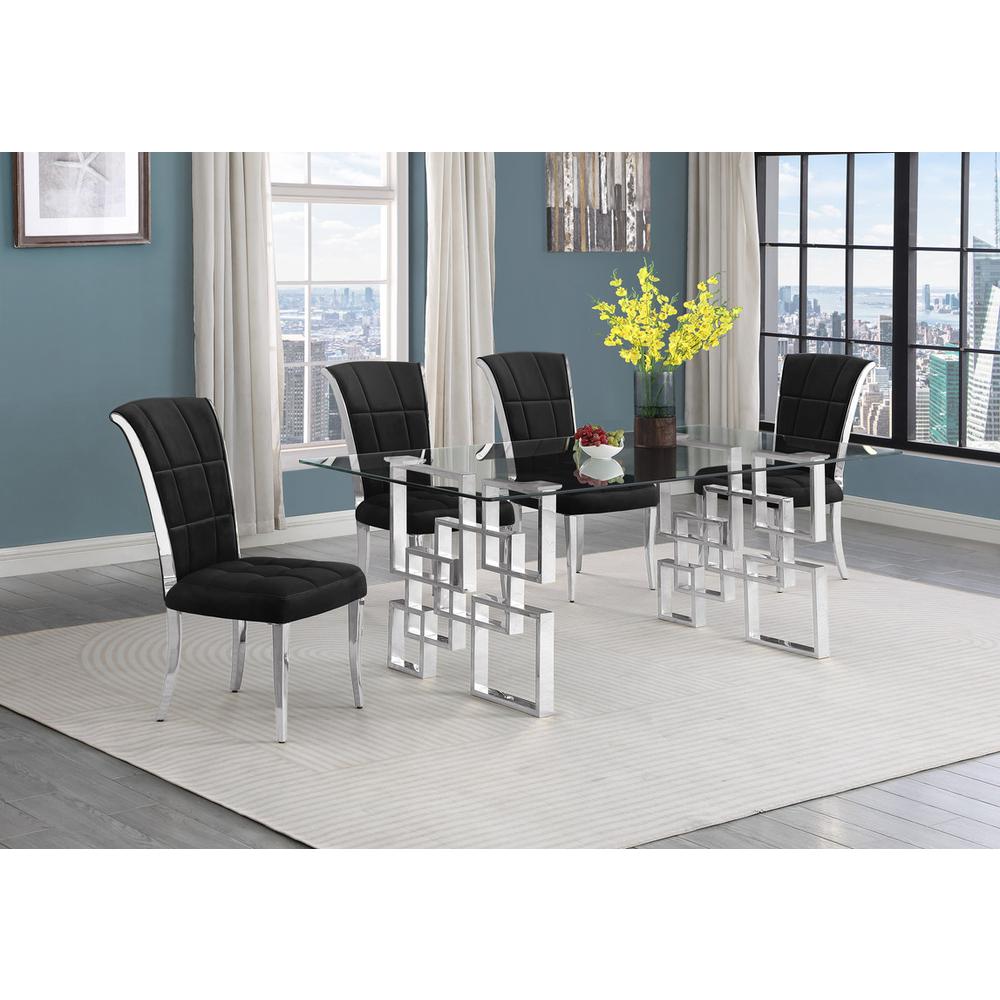 5-piece glam dining set with 4 black chairs and a 79" long glass  table. Picture 4