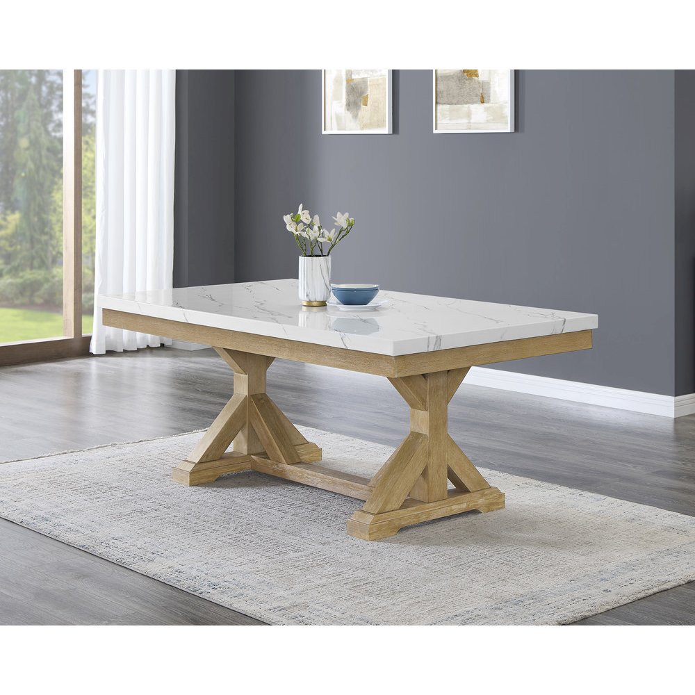 5Pc Fuax Marble Top Dining Set With 4 Beige Side Chairs. Picture 4