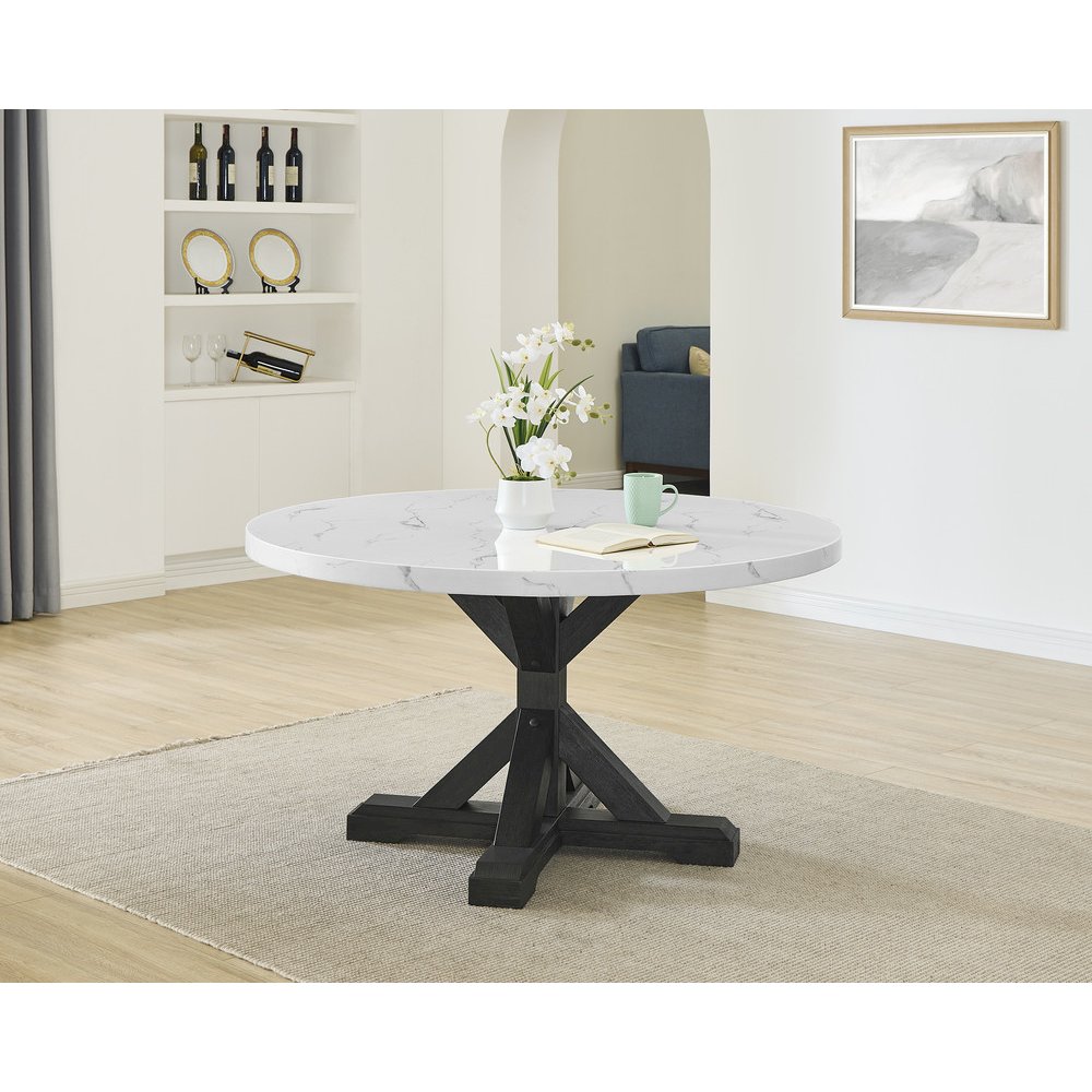 5Pc Faux Marble Table With 4 Rustic Gray Fabric Side Chairs. Picture 3