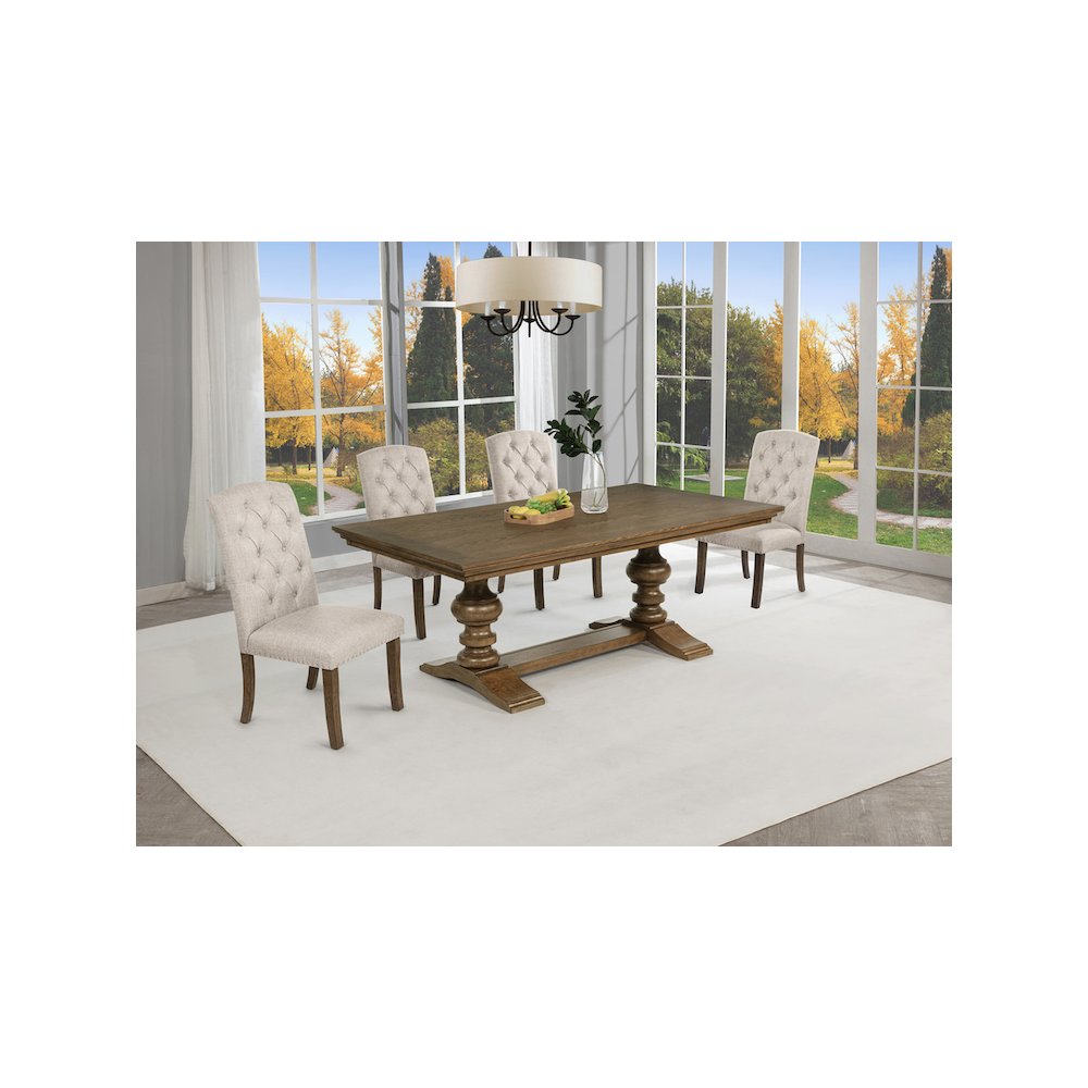 Traditional Dinging Set With 4 Beige Side Chairs And One 72" Wood Dining Table. Picture 6