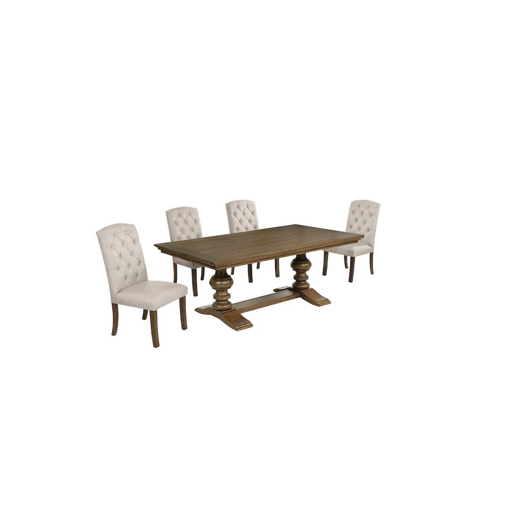 Traditional Dinging Set With 4 Beige Side Chairs And One 72" Wood Dining Table. Picture 1