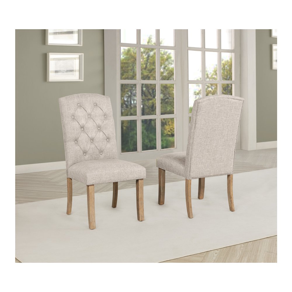 5 Piece Traditional Dining Table With Beige Side Chairs. Picture 4