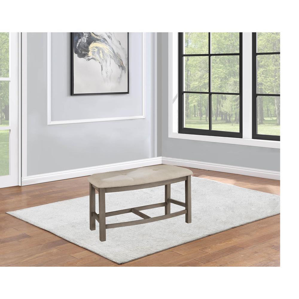 Beige linen fabric counter height dining bench. Picture 3