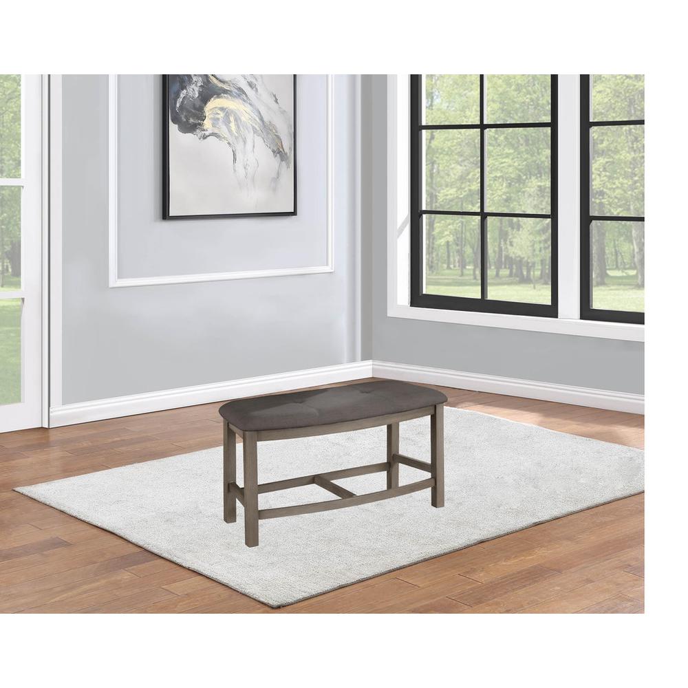 Gray linen fabric counter height dining bench. Picture 2