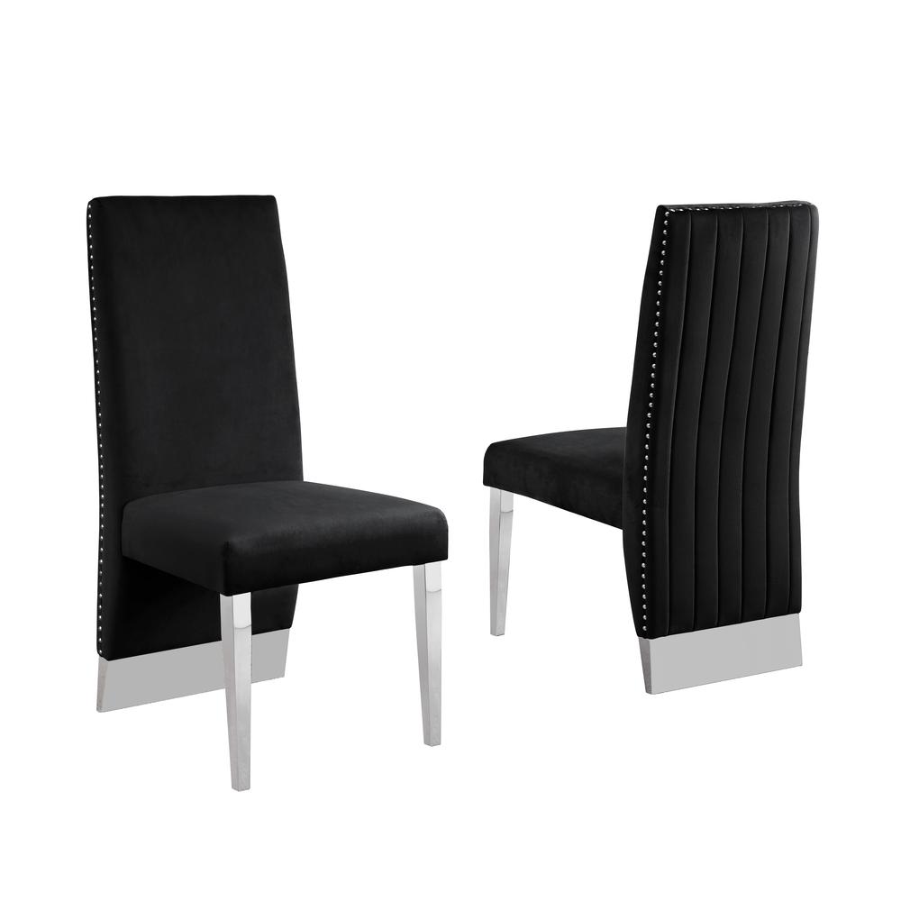 White Marble 5pc Set Pleated Chairs in Black Velvet. Picture 2