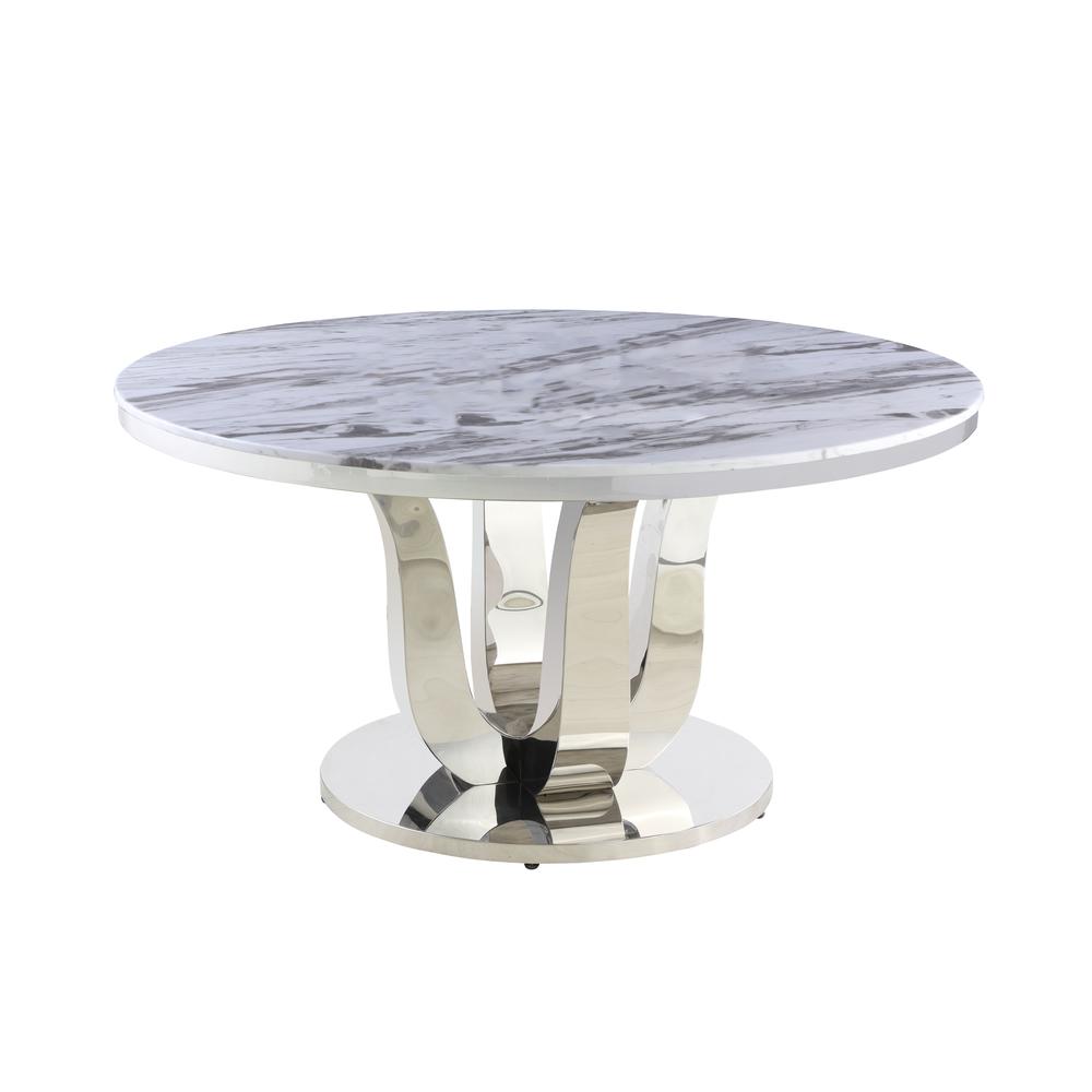 White Marble Round 5 piece Dining Set Ring Chairs in Navy Blue Velvet - Lazy Susan. Picture 3