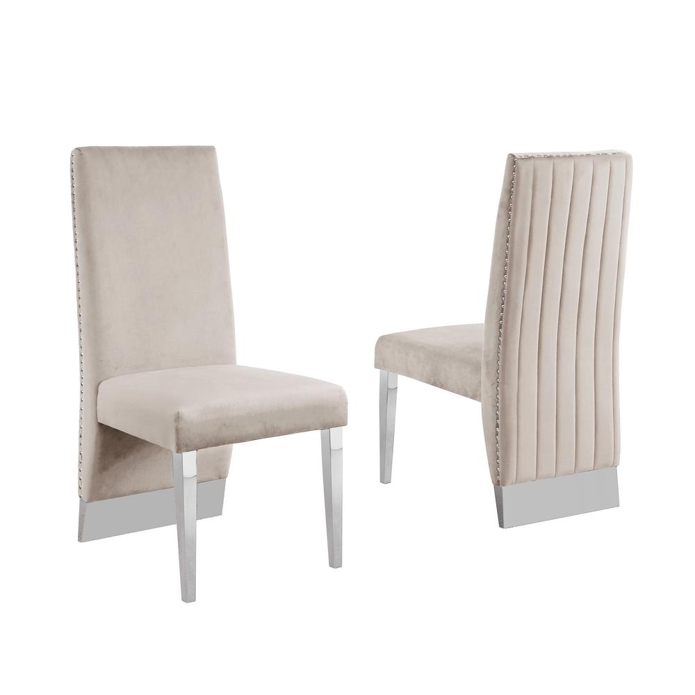 White Marble 5pc Set Pleated Chairs in Beige Velvet. Picture 2