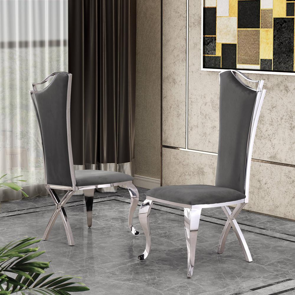 Classic Velvet Side Chair. Gray. Picture 1