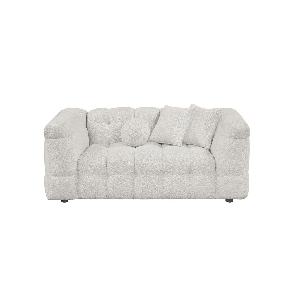 Boucle Fabric Cream Loveseat. Picture 1