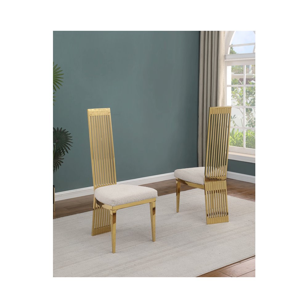 7Pc Tempered Glass Dining Set With 6 Cream Boucle Fabric Side Chairs. Picture 5