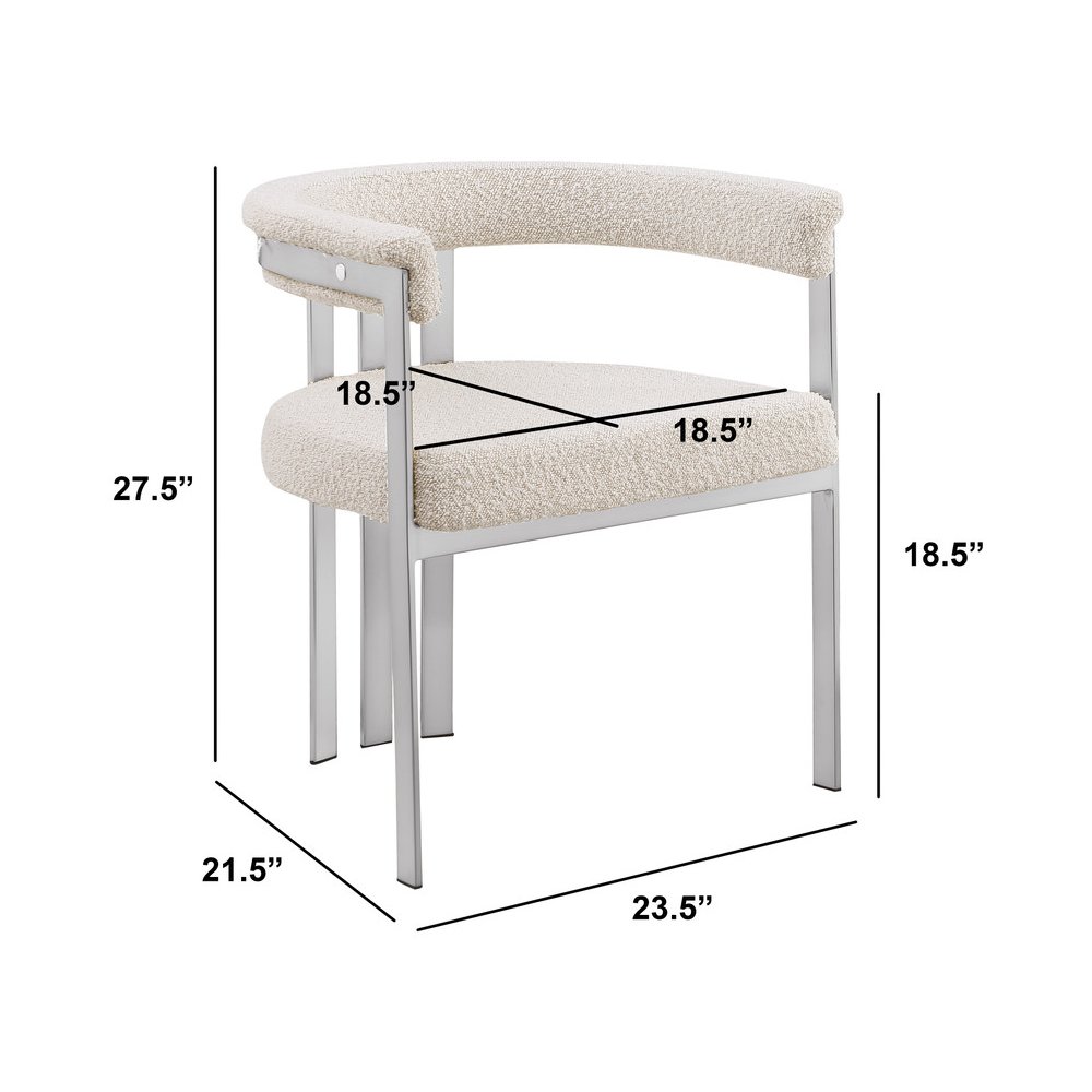 7Pc Tempered Glass Dining Table Set With 6 Cream With Matte Silver Side Chairs. Picture 5