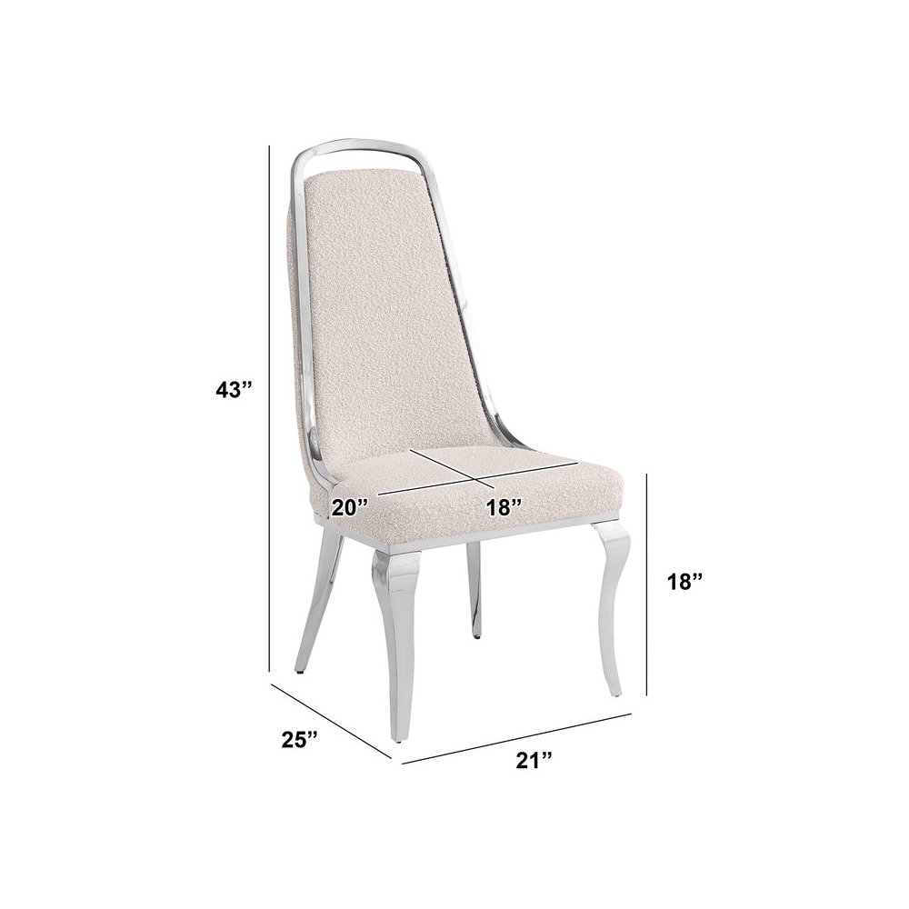 7Pc Tempered Glass Dining Set With 6 Cream Boucle Side Chairs And A Silver Base. Picture 4