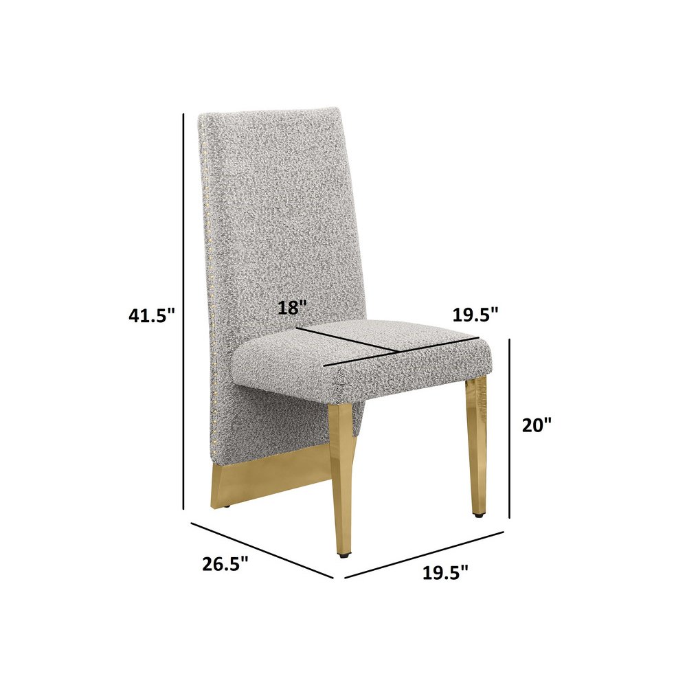 7Pc Tempered Glass Dining Set 6 Rich Gray Boucle Side Chairs And A Gold Base. Picture 4