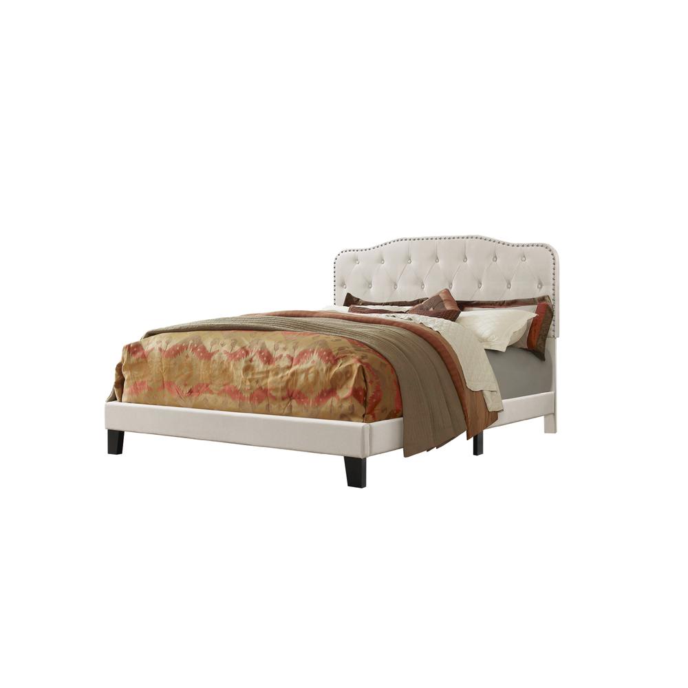 Beige Linen Uph. Panel Bed with Silver Nailhead- Full. Picture 2