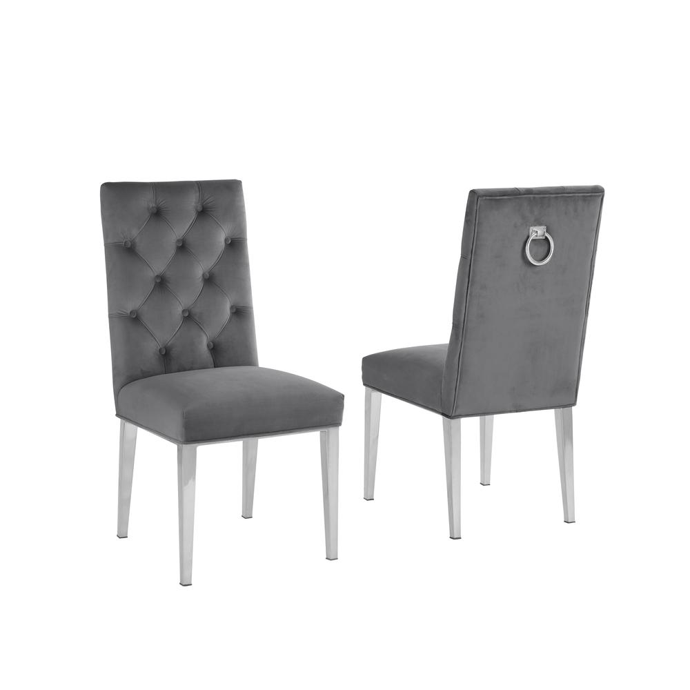 White Marble 7pc Set Ring Chairs in Dark Grey Velvet. Picture 2