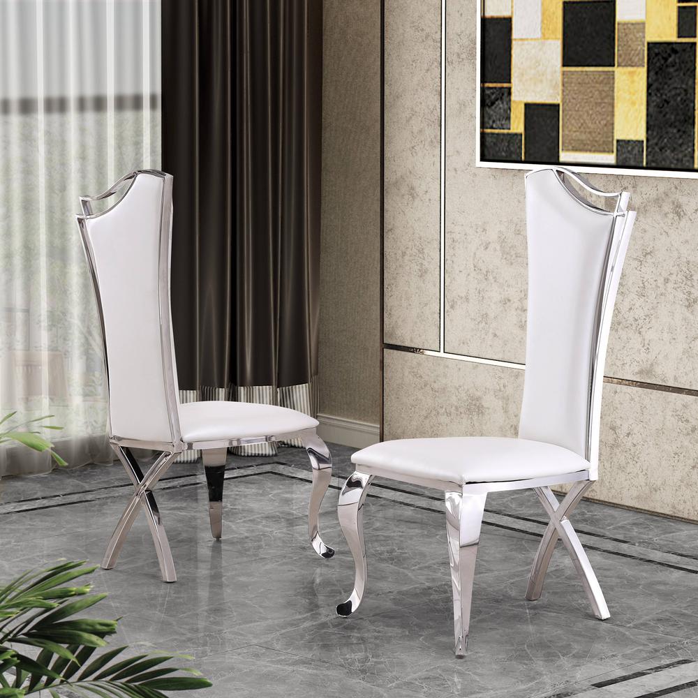 Classic Faux Leather Side Chair. White. Picture 1