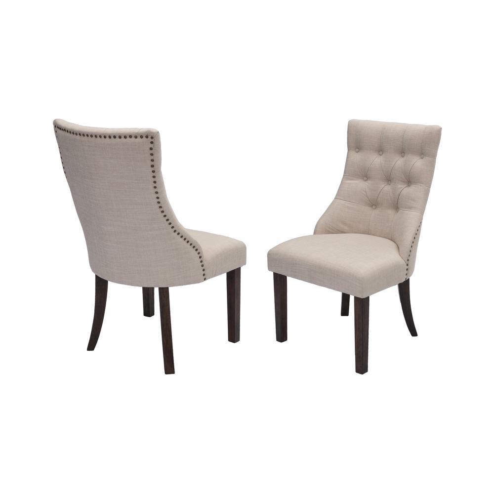 Classic 9pc Dining Set w/Uph Side Chairs Tufted & Naildhead Trim, Table w/Center 18" Leaf, Walnut. Picture 4