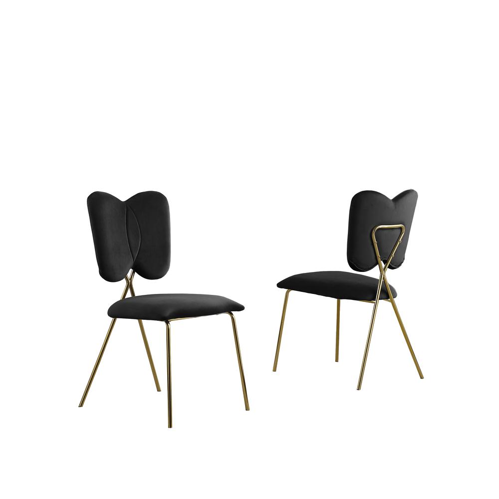 Set of 4, Black Velvet Guest Side Chair with Wingback, Chrome Gold. Picture 1