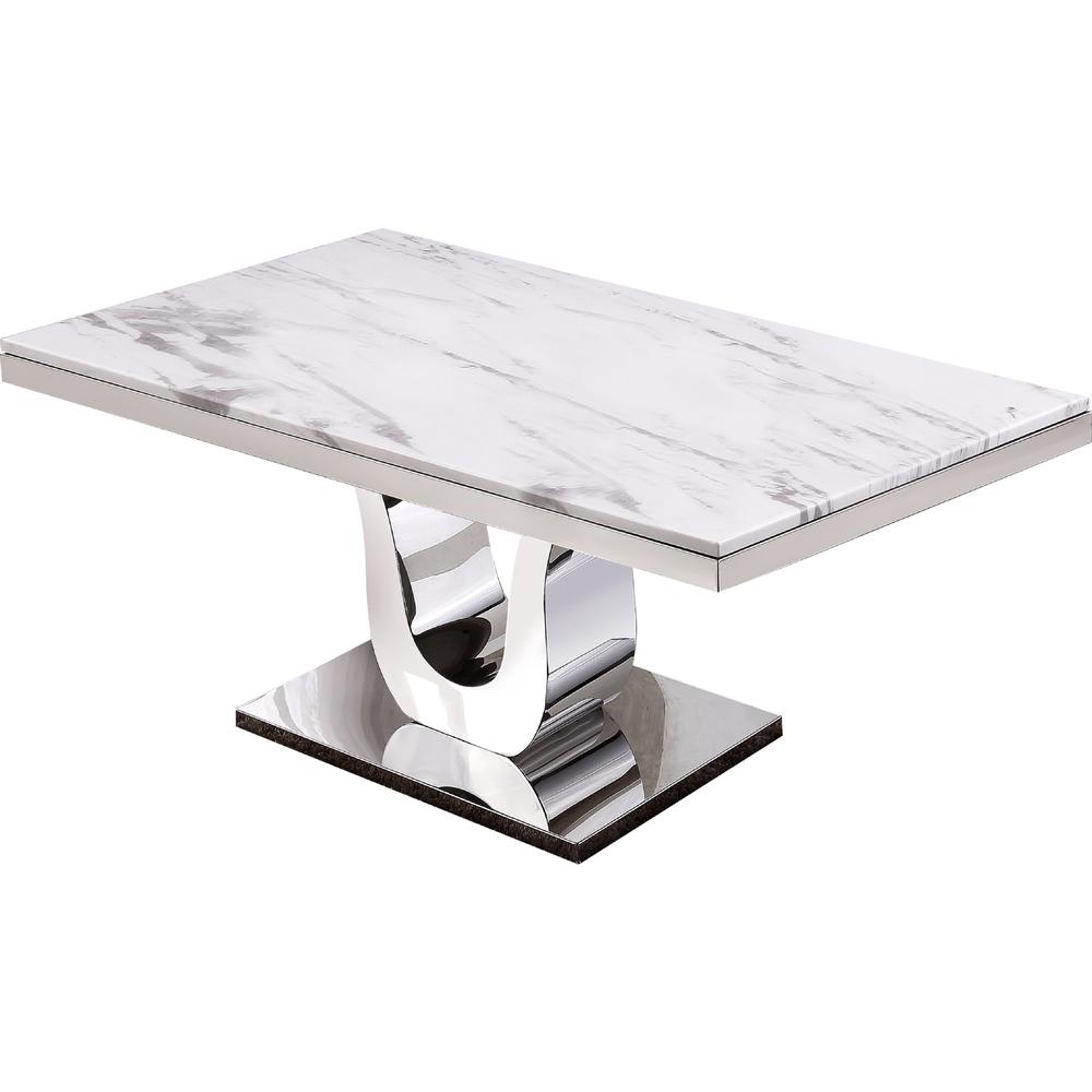 White Marble 7pc Set Highback Chairs in White Faux Leather. Picture 3