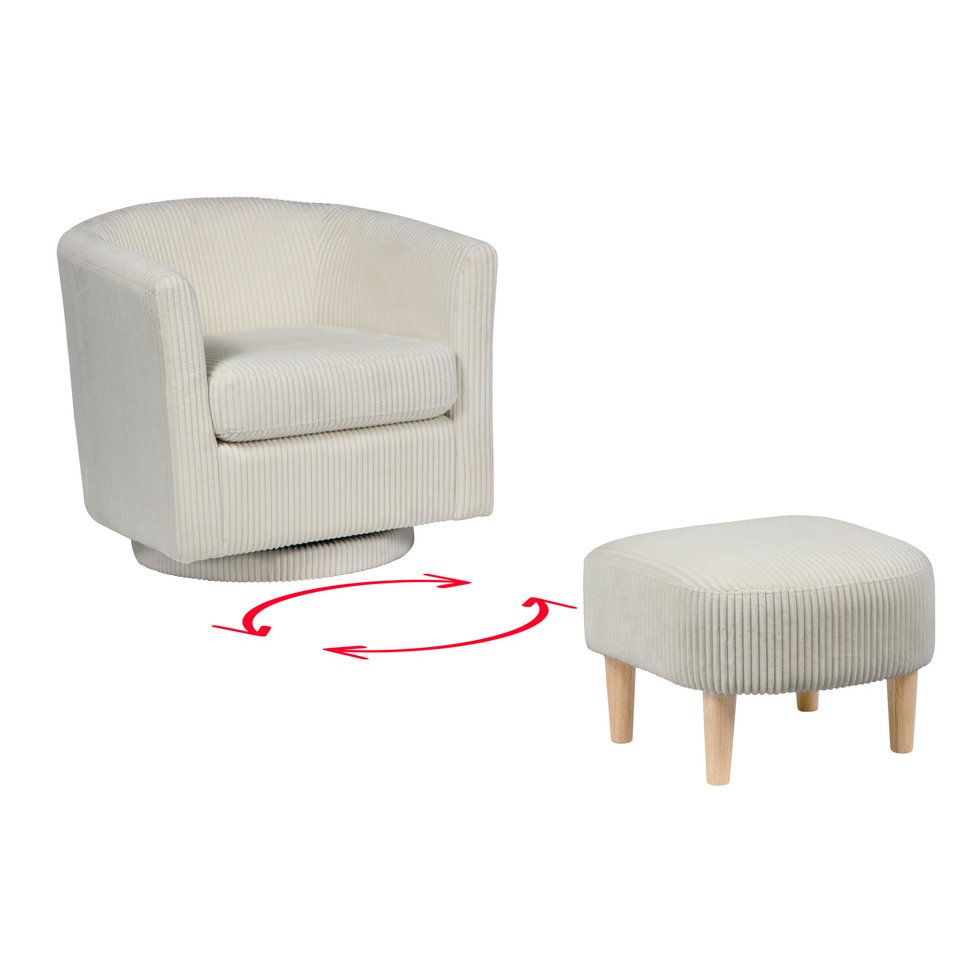2 Piece Swivel Chair With Matching Ottoman In White Velvet. Picture 4