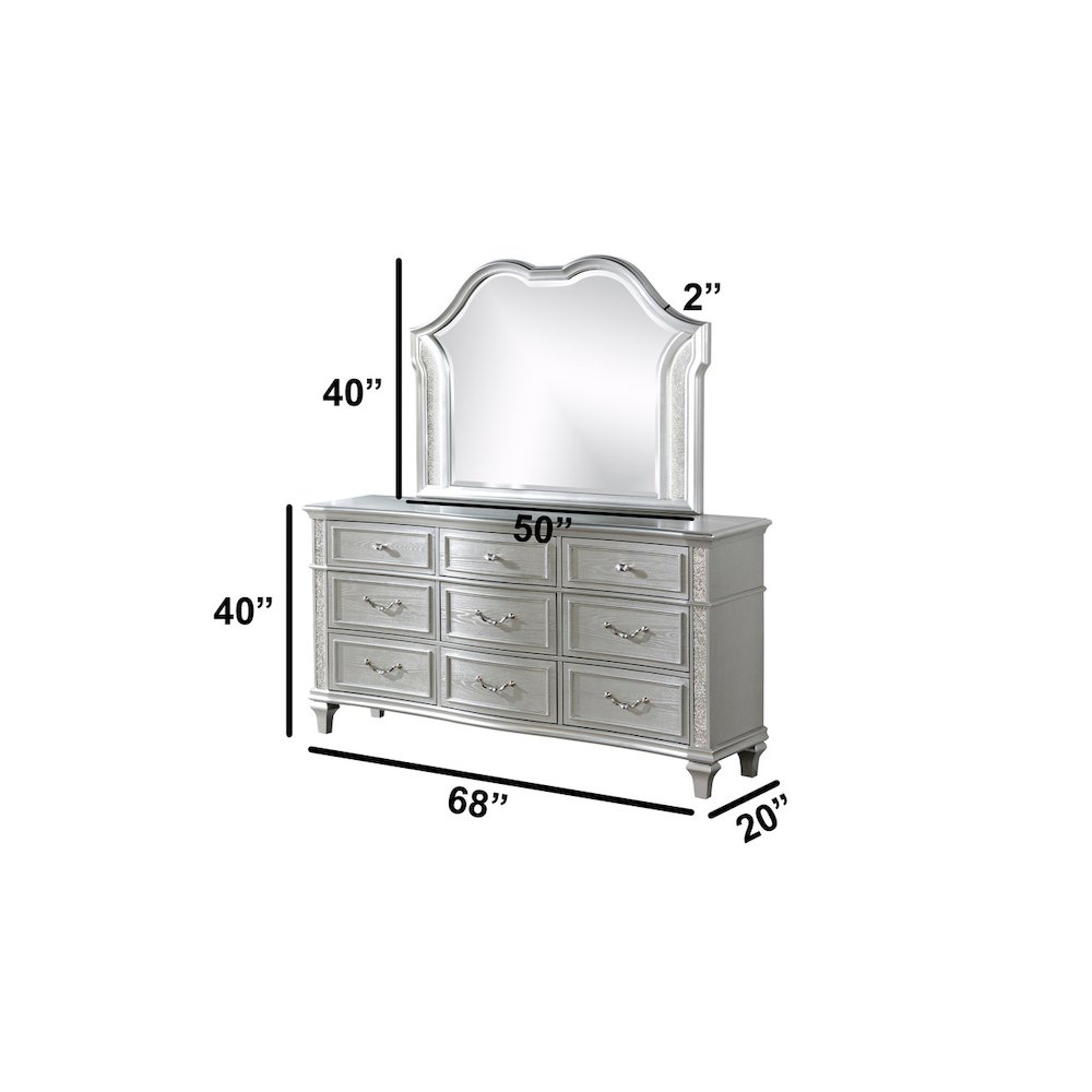 5 Piece Silver Eastern King Panel Bedroom Set ( Ekb+Dresser+ Mirror+ 2Ns). Picture 3