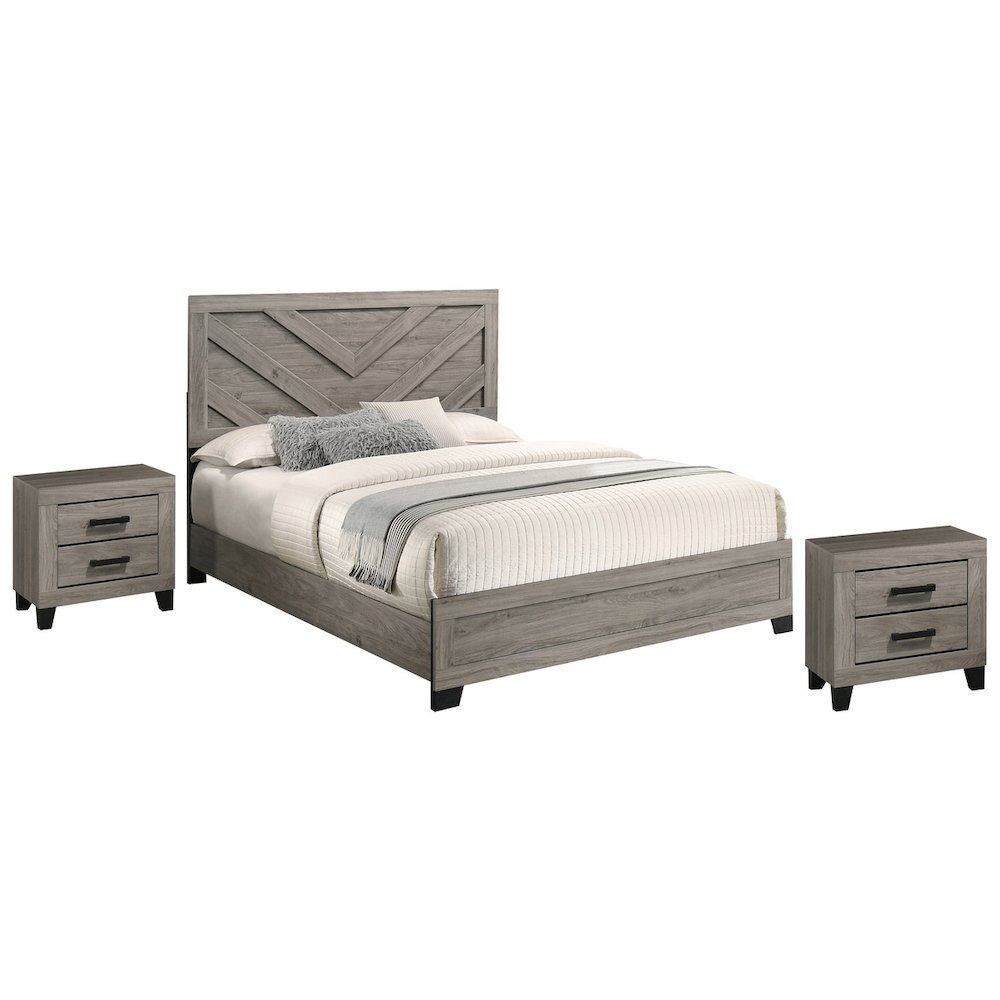 3 piece light gray pannel bedroom set (Bed+2NS). Picture 1