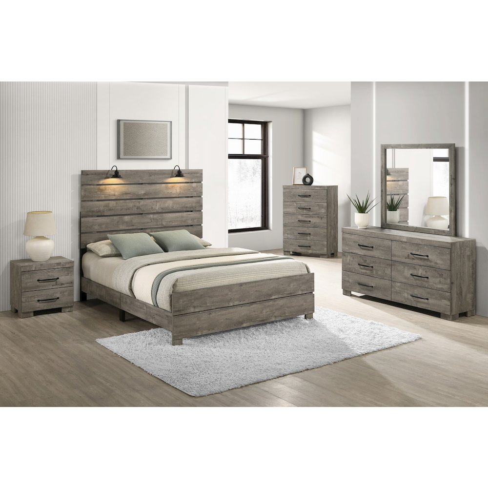 5Pc Modern Eastern King Size Panel Bedroom Set In Antique Gray Color. Picture 6