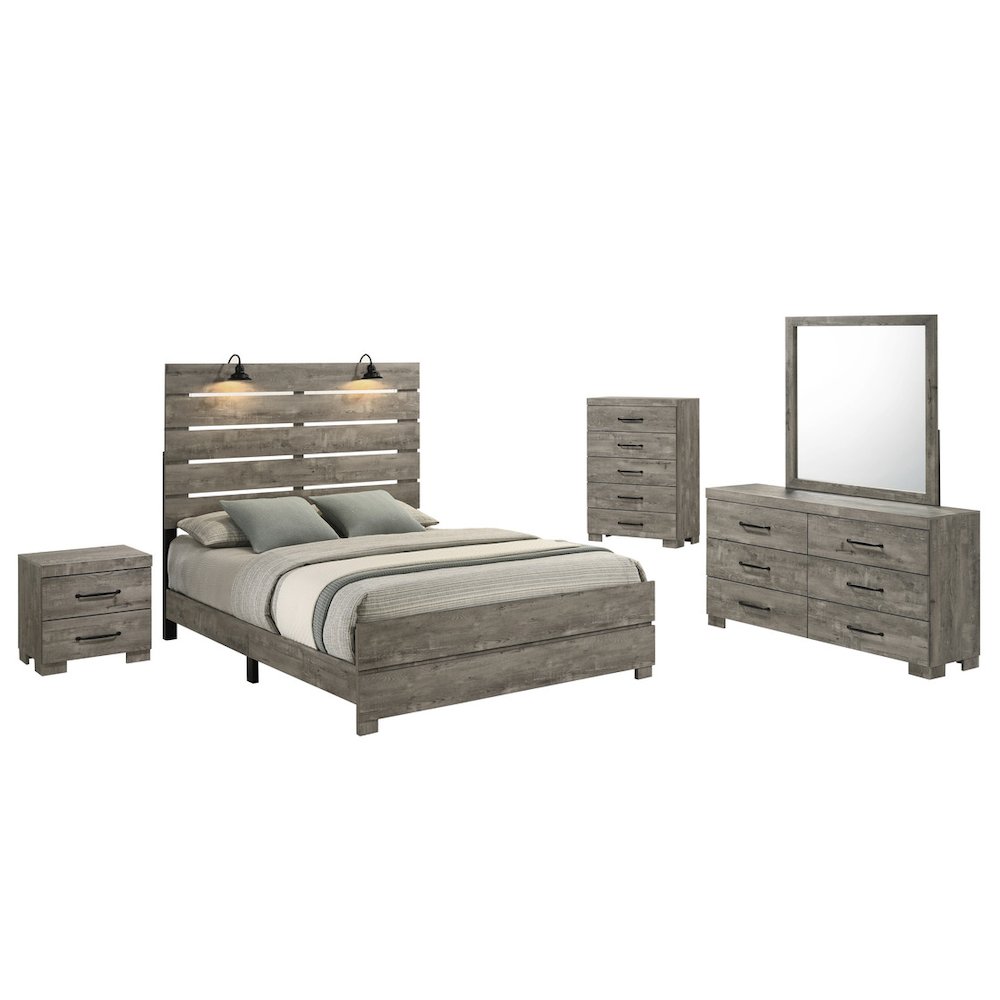 5Pc Modern Eastern King Size Panel Bedroom Set In Antique Gray Color. Picture 1