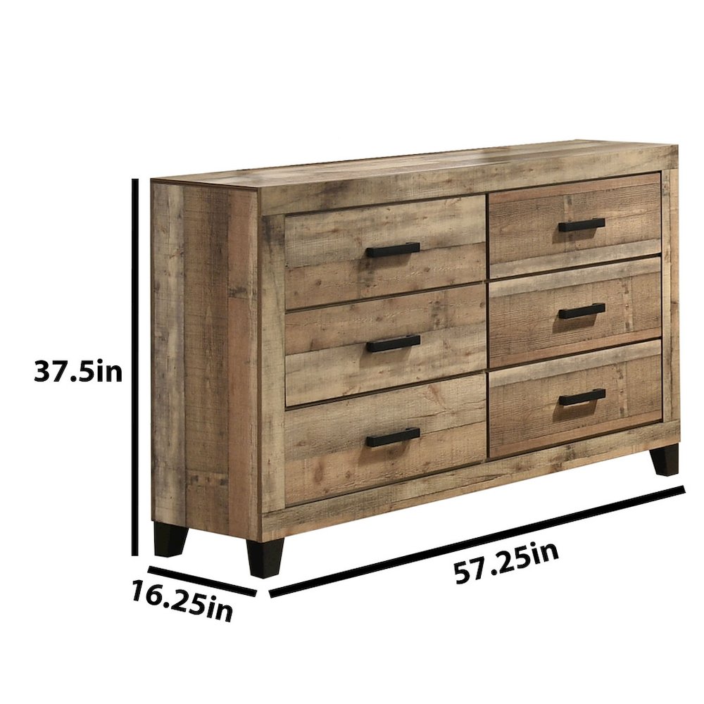 Weathered Brown Pine 6-Drawers Dresser with Mirror. Picture 4