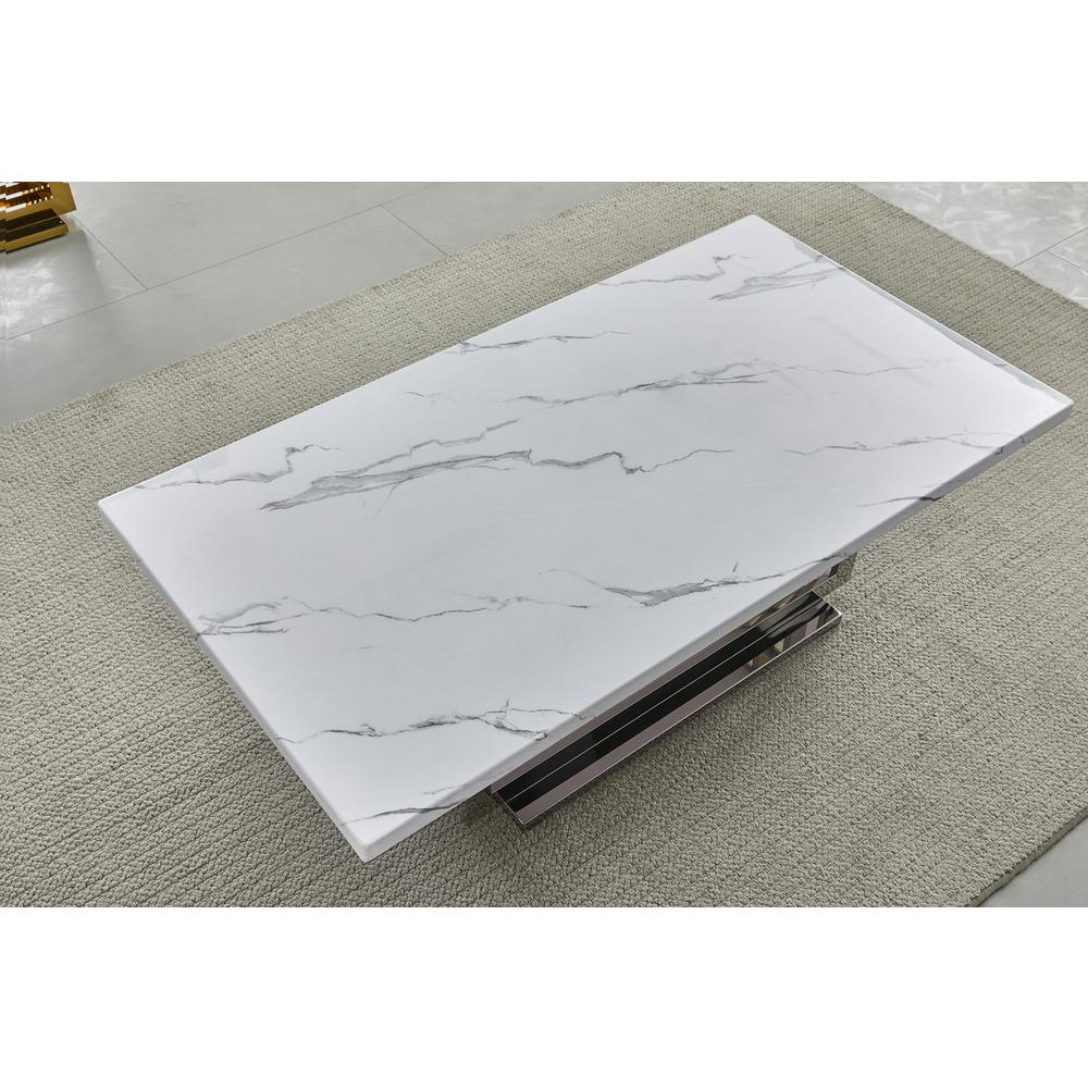 2pc- white marble coffee table set (Coffee + End table). Picture 2