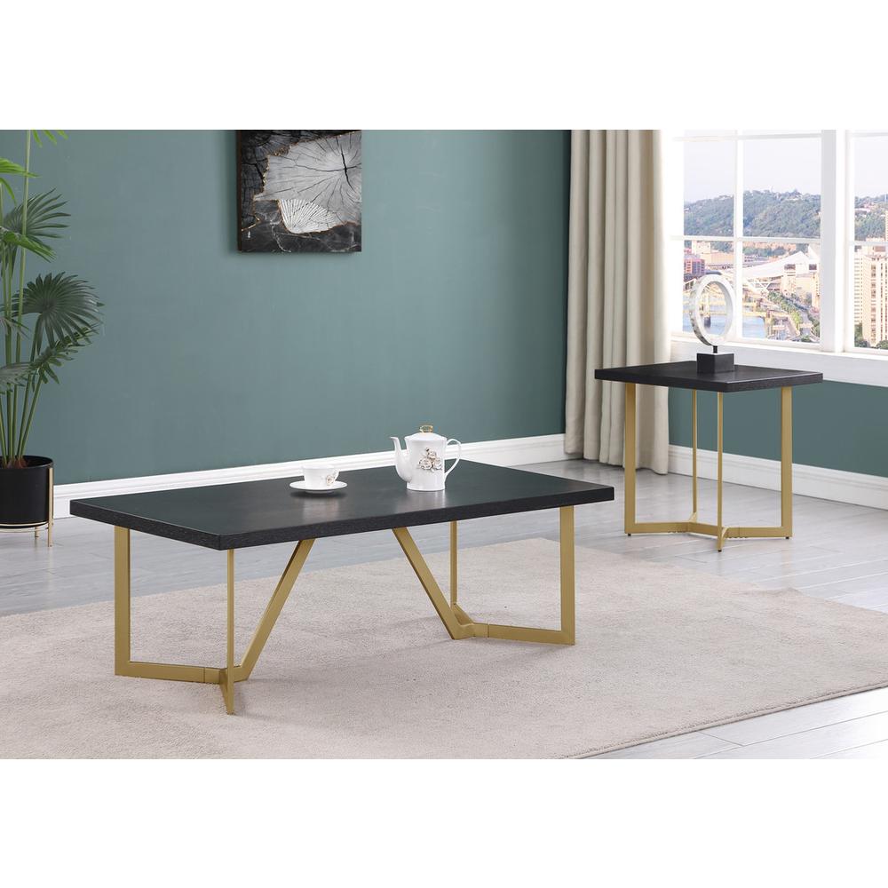 2pc Black wood top coffee set w/gold color iron base (coffee+end table). Picture 4